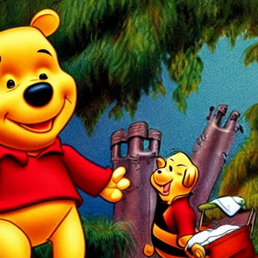 Prompt: nic cage in winnie the pooh, disney,