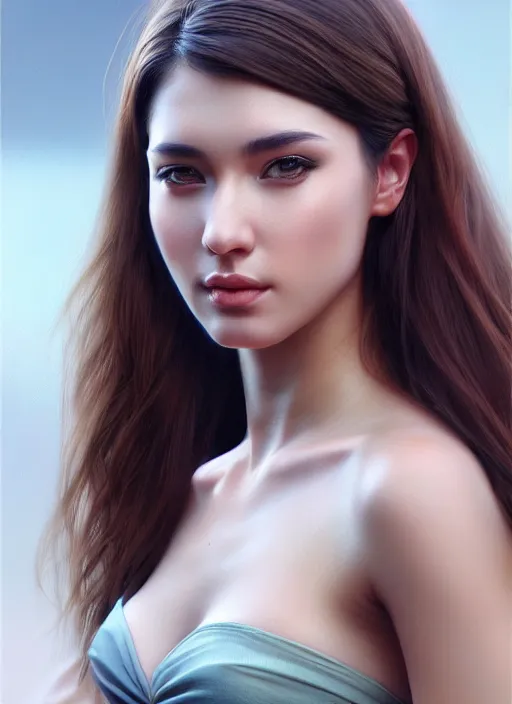 Image similar to photo of a gorgeous young woman in the style of stefan kostic, realistic, sharp focus, 8k high definition, insanely detailed, intricate, elegant, art by stanley lau and artgerm