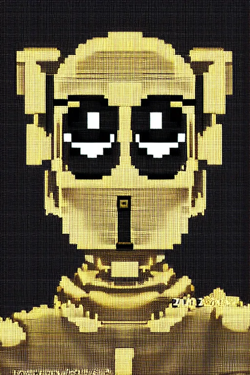 Prompt: c 3 po, pixel art, symmetrical