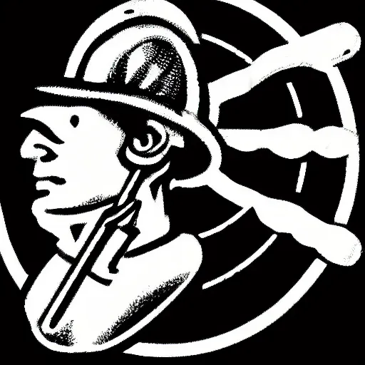 Prompt: a logo of a worker wearing hard hat and holding tools logo