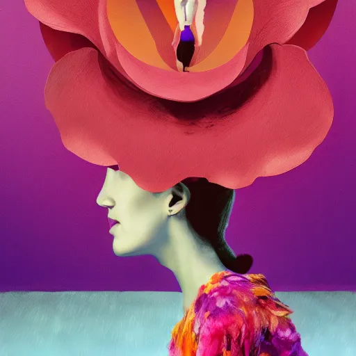 Image similar to huge flower as head, woman standing in a luxury apartment, surreal photography, dramatic light, impressionist painting, digital painting, artstation, georgia o'keeffe