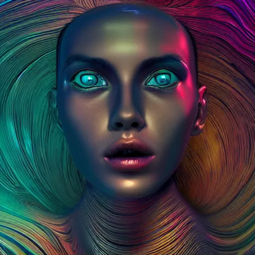 Image similar to abstract art with swirly black liquid acrylic paint and beautiful female face, beautiful color composition, warm colors, black details, 3 d sculpt, zbrush, octane render, dark mood