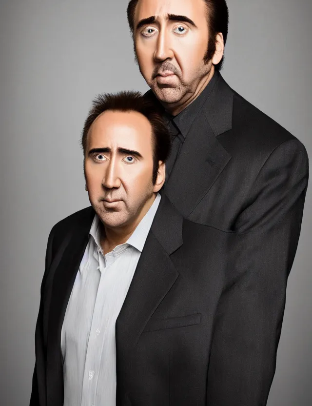 Image similar to professional portrait of nicolas cage neutral expression face straight on headshot even lighting