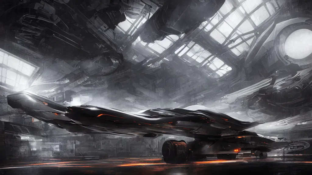 Image similar to a Photorealistic dramatic hyperrealistic render of an Interstellar spaceship inside a dark hangar space ,Ultra realistic details,glossy white metal,Orange racing stripes,weathered surfaces,by Hidetaka Tenjin,Yoh Yoshinori,Yoji Shinkawa,Masamune Shirow,Beautiful dramatic dark moody tones and lighting,cinematic atmosphere,studio lighting,shadows,dark background, Octane render,8K