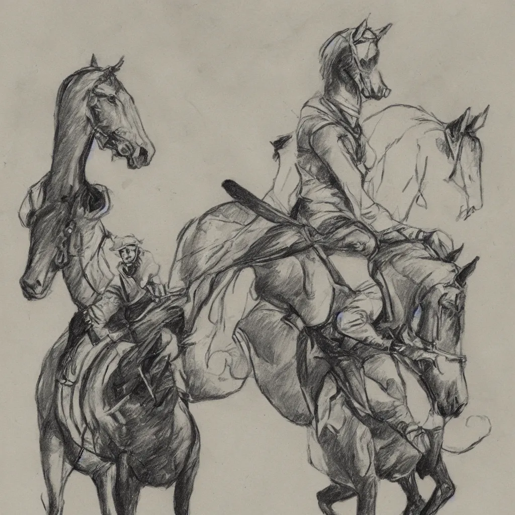 Prompt: sketch of Draco Malfoy riding one black horse, by Mary GrandPré, fairy simple