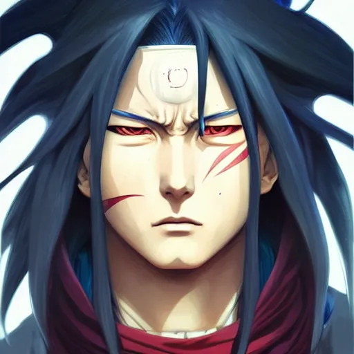 Image similar to portrait of madara uchiha from naruto shippuden, highly detailed, digital painting, artstation, concept art, smooth, sharp focus, illustration, art by artgerm and greg rutkowski and alphonse mucha, beautiful composition