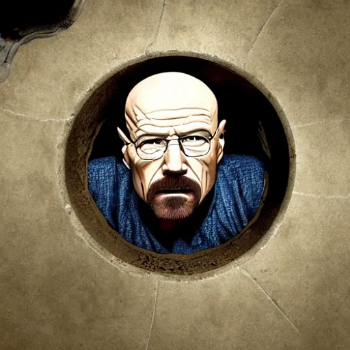 Prompt: Walter white emerging from a sewer hole