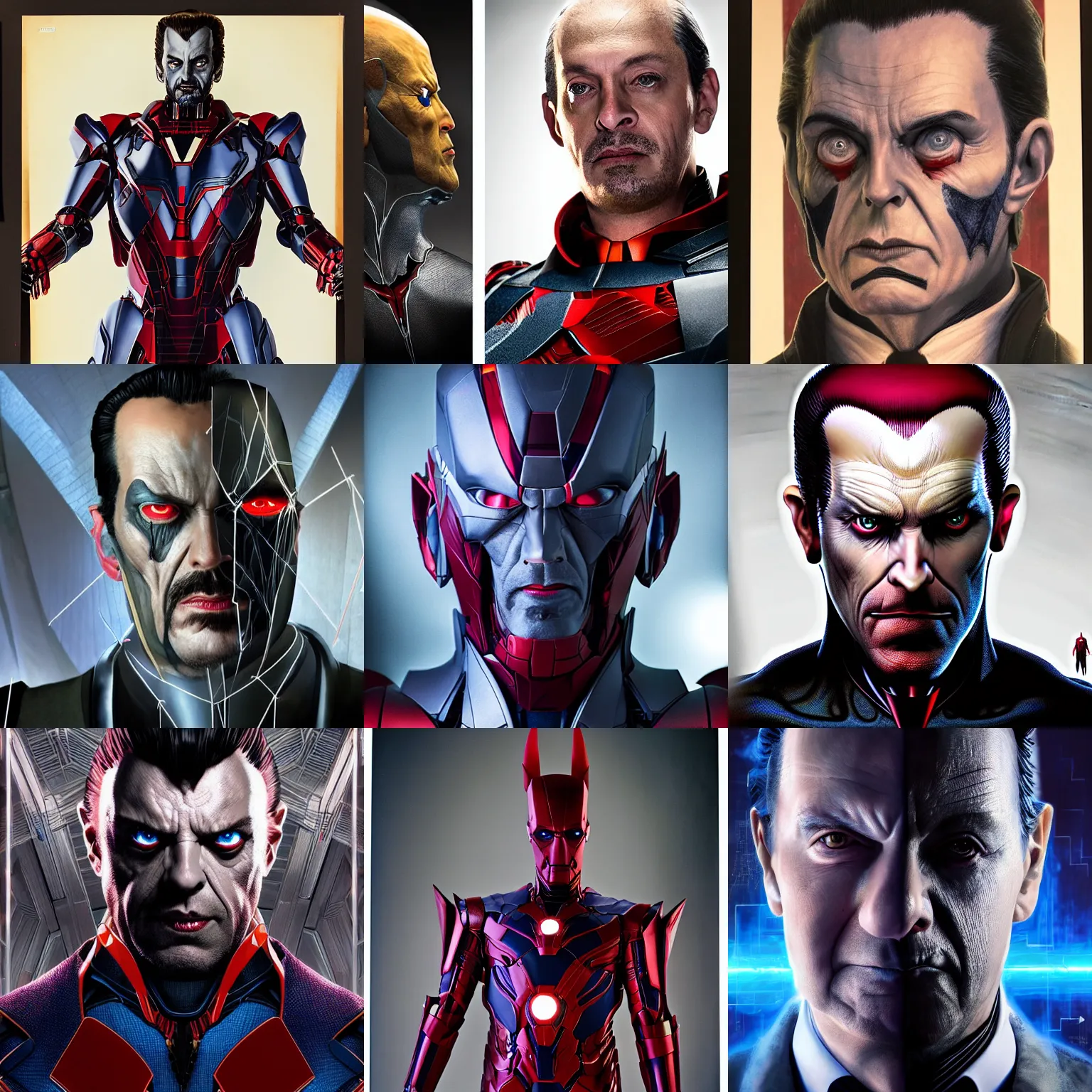 Prompt: studio portrait of ai professor by gierymski, avantgarde photo portrait of ai artist by wayne barlowe, marvel avengers movie still frame of mr sinister, mcu nathaniel essex mr sinister