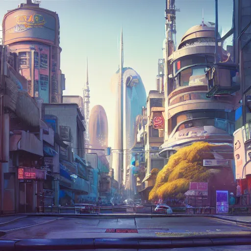 Prompt: street view of a city on venus, outer space, unreal 5 render, studio ghibli, tim hildebrandt, digital art, octane render, beautiful composition, trending on artstation, masterpiece