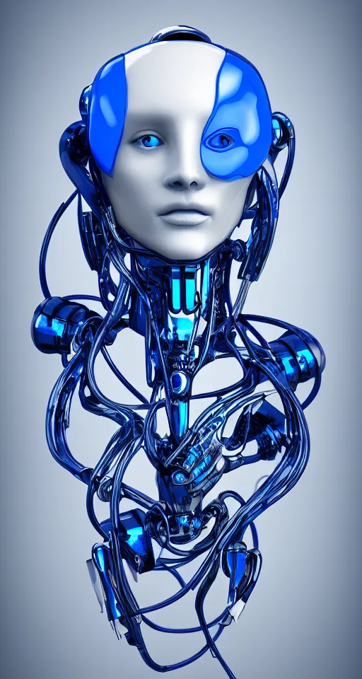 Image similar to portrait of a graceful cyborg, made of porcelain of delft, blue of delft, mechanical details, fluid cable, octane, 8 k resolution, detailed, realistic