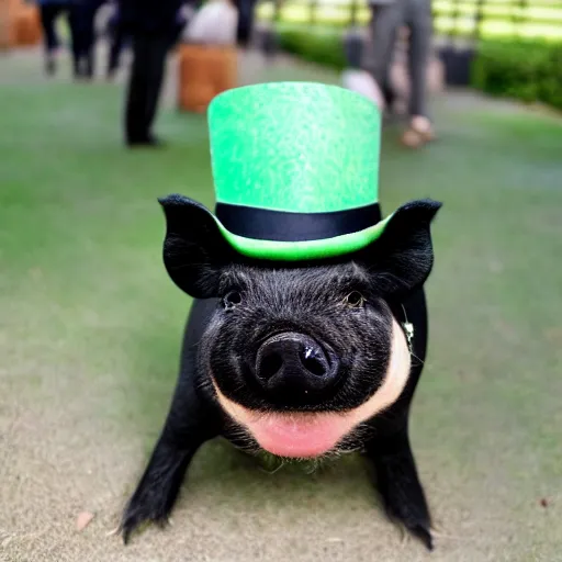 Image similar to green pig wearing a tophat