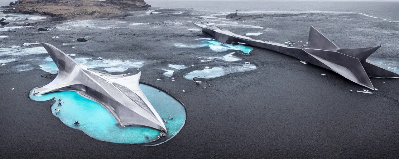 Image similar to cinematic shot of giant symmetrical futuristic military spacecraft in the middle of an endless black sand beach in iceland with icebergs in the distance,, 2 8 mm