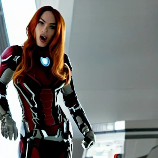 Prompt: A still of Megan Fox as Black Widow in Iron Man 2 (2010)