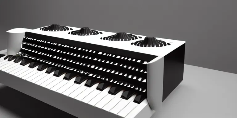 Image similar to dezeen showroom , lot2046, archdaily, houdini , teenage engineering moad, mother of all decks, product design concept, top down view of plugs & knobs of moog melotron synthesizer 3d model made by jony ives, dieter rams, 8k, high detailed photo