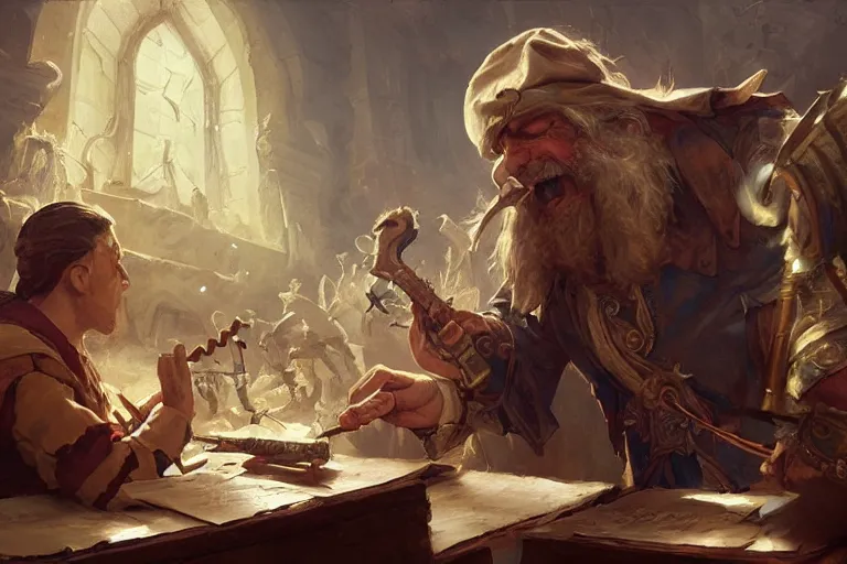 Image similar to an old musician teaching an artificer a visual melody in the baroque era, hearthstone art style, epic fantasy style art by Craig Mullins, fantasy epic digital art, epic fantasy card game art by Greg Rutkowski