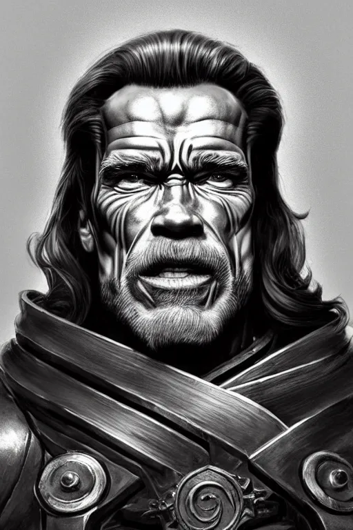 Prompt: old arnold schwarzenegger with beard as a member of the teutonic order, fantasy, intricate, artstation, full body, concept art, smooth, sharp focus by huang guangjian and gil elvgren and sachin teng, 8 k