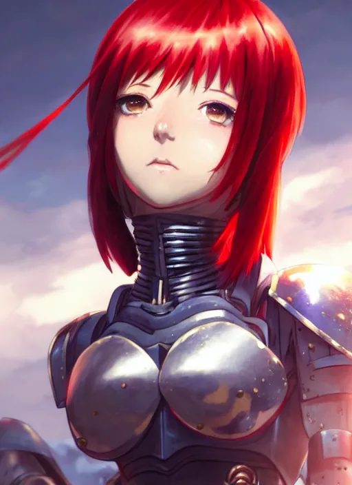 Image similar to portrait of Anime sister of battle, Warhammer 40000, cute-fine-face, red-short-hair pretty face, realistic shaded Perfect face, fine details. Anime. realistic shaded lighting by Ilya Kuvshinov katsuhiro otomo ghost-in-the-shell, magali villeneuve, artgerm, rutkowski, WLOP Jeremy Lipkin and Giuseppe Dangelico Pino and Michael Garmash and Rob Rey