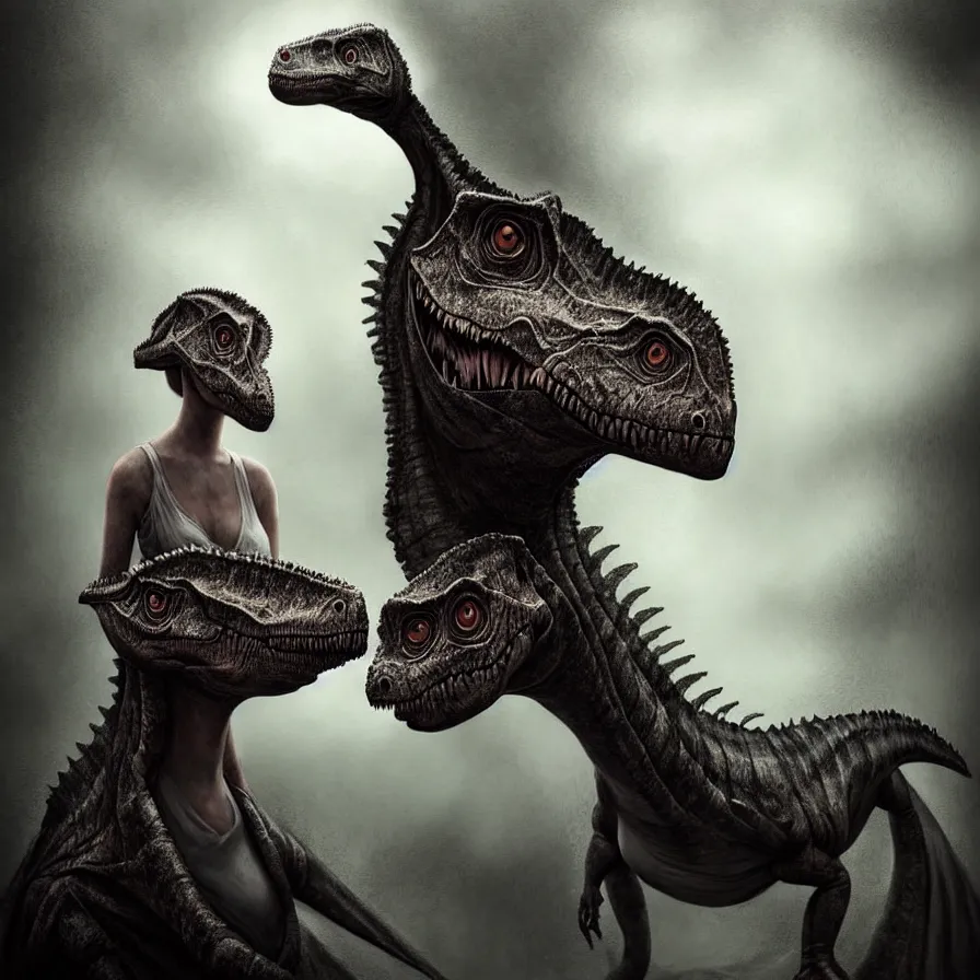 Image similar to epic professional digital art of 🦕👰♀, gloomy, painted,, detailed, foreboding, leesha hannigan, wayne haag, reyna rochin, ignacio fernandez rios, mark ryden, iris van herpen, best on artstation, cgsociety, wlop, pixiv, stunning, gorgeous, much wow, cinematic, masterpiece