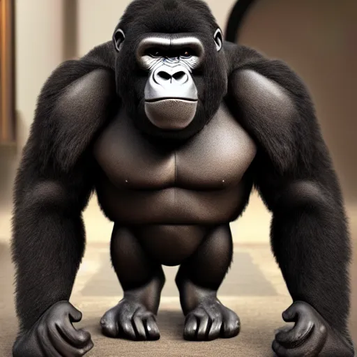 Image similar to big gorilla man terroizing church, 8k cinematic lighting, very sharp detail, anatomically correct