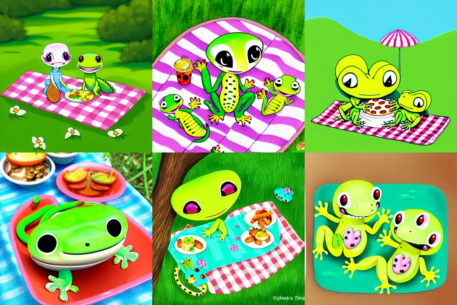 Prompt: cute chibi gecko picnic