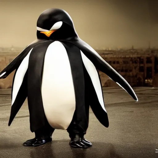 Image similar to jack black as the penguin, dc, photography, movie,