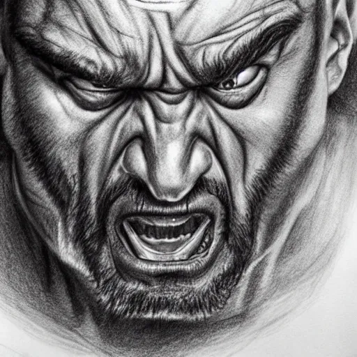 Image similar to A very angry man looking straight into your soul, rage, anger, fire, pencil drawing, hyper realistic