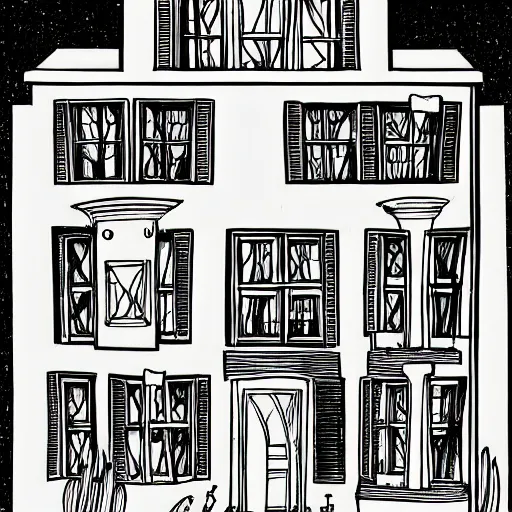 Image similar to a drawing of a house with a lot of windows, illustration by dr seuss, behance contest winner, whimsical