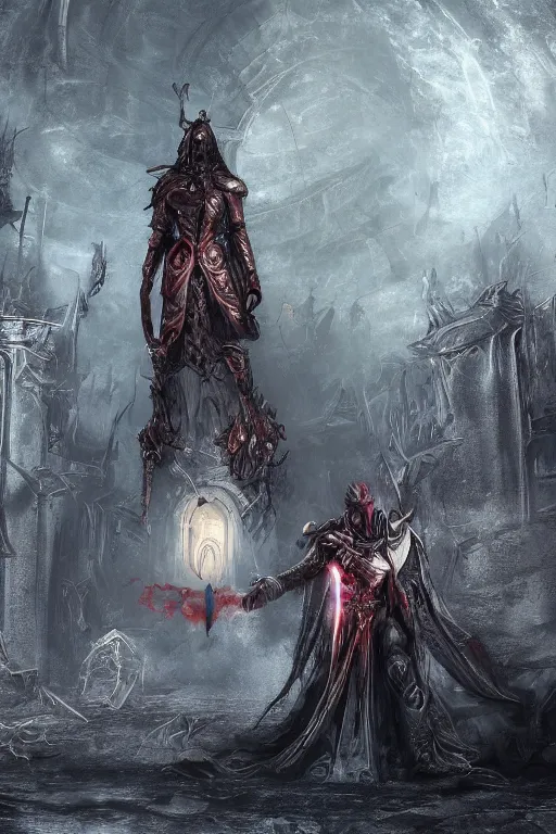 Prompt: Path of Exile, Sirius, bronze face, red eyes, male image with bronze black armor, sitting on the throne, inside the ruined gothic church, black shadows, red lasers, dark red bloody fog fly around, [[blood]], Anachronism, painting, dark fantasy, steampunk, 4k, perfect quality,