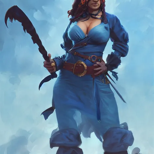 Image similar to Female pirate captain with blue skin, 4k oil on linen by wlop, artgerm, andrei riabovitchev, nuri iyem, james gurney, james jean, greg rutkowski, highly detailed, soft lighting 8k resolution