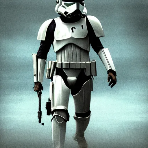 Prompt: an imperial stormtrooper walking, full body photography, concept art by Doug Chiang cinematic, realistic painting, high definition, concept art, the Mandalorian concept art style