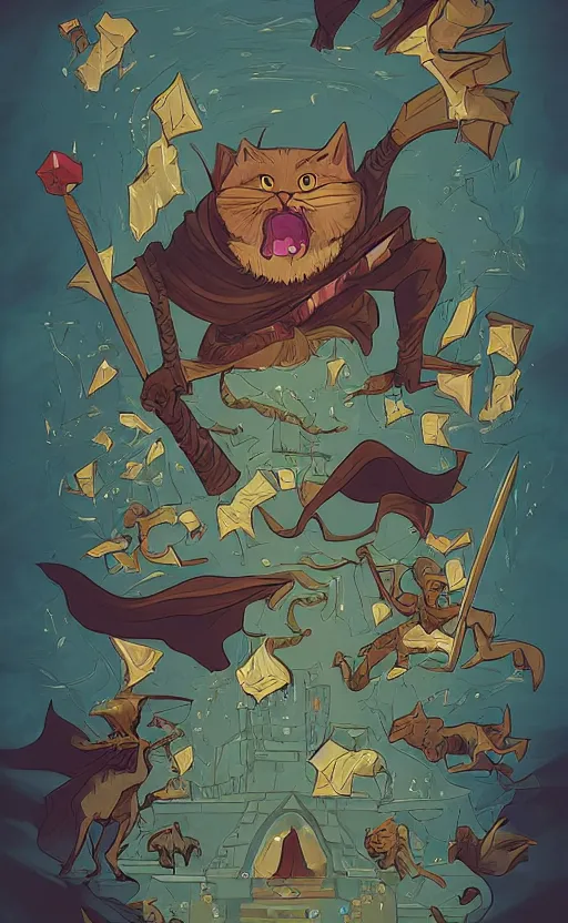 Prompt: powerful wizard cat, dungeons and dragons by simon kennedy, studio muti