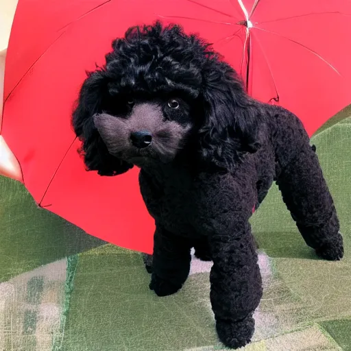 Prompt: black miniature poodle in the style visual of akira