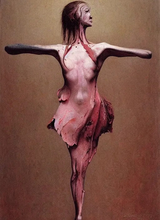 Image similar to the ballerina butcher, painted by zdzislaw beksinski