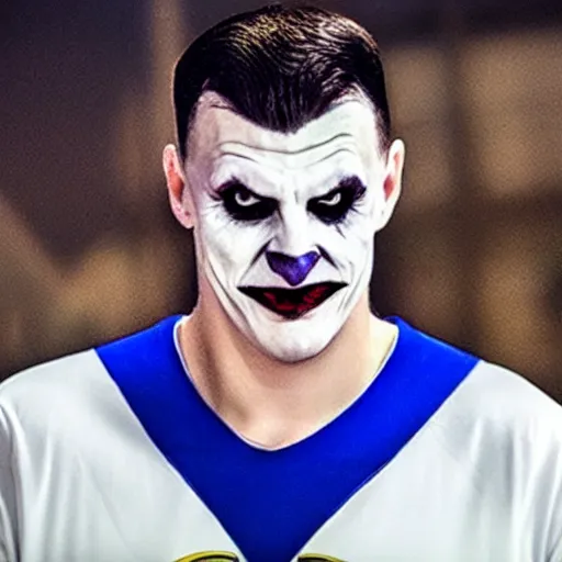 Image similar to Nikola Jokic as the joker, still from the Batman film