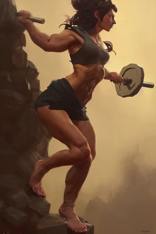 Image similar to anthro pig lifting weights, dim dingy gym, dynamic pose, fantasy, intricate, elegant, highly detailed, digital painting, artstation, concept art, matte, sharp focus, illustration, art by artgerm and greg rutkowski and alphonse mucha