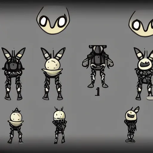 Image similar to the main character for a side scrolling video game in the style of hollow knight.