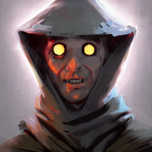 Image similar to dungeon master character portrait, by Ismail Inceoglu, puppet master, controller, wearing hood, digital art, brushstrokes