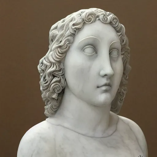 Image similar to Adele as a beautiful marble bust of the goddess of the moon, with ribbons in the style of Escher, by Michelangelo