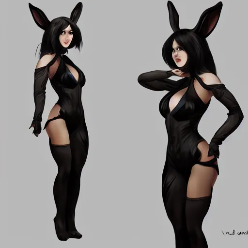 Prompt: sage ( valorant ) in a bunny suit, black hair, digital painting, artstation, unreal engine, full body