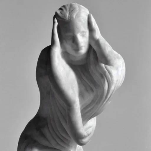 Image similar to A print. A rip in spacetime. Did this device in his hand open a portal to another dimension or reality?! marble statue, gray by Frank Lloyd Wright unplanned, distorted