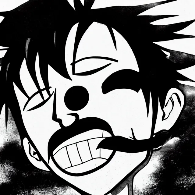 Image similar to [ luffy mustache ] ( black and white )