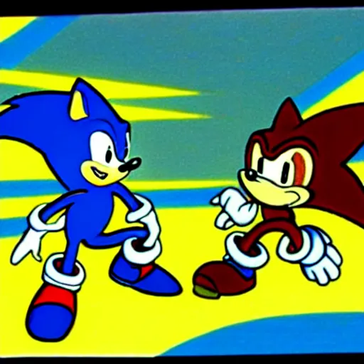 Image similar to a video still from a sonic the hedgehog cartoon in the 1 9 3 0 s