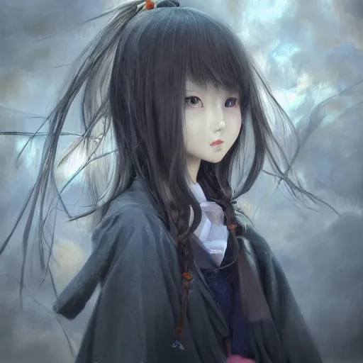 Image similar to dynamic composition, motion, ultra-detailed, amazing details, colorful and grayish palette, HD semirealistic anime CG concept art digital painting, watercolor oil painting of a Japanese schoolgirl, by a Chinese artist at ArtStation, by Huang Guangjian, Fenghua Zhong, Ruan Jia, Xin Jin and Wei Chang. Realistic artwork of a Chinese videogame, gradients, gentle an harmonic grayish colors.