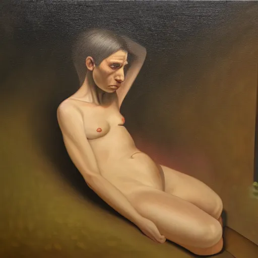 Image similar to the torment of isolation and solitude, oil on canvas