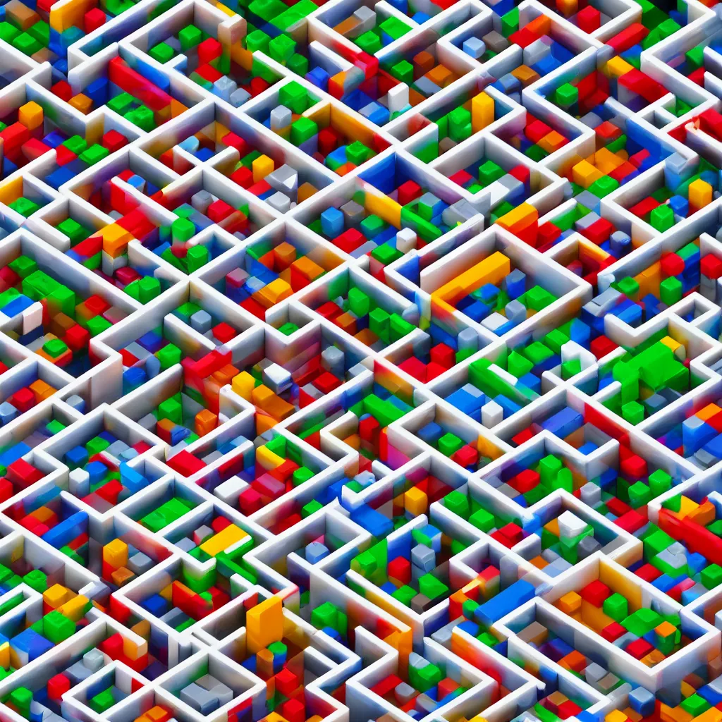 Image similar to wimmelbilder maze made of lego, isometric, octane render, unreal engine