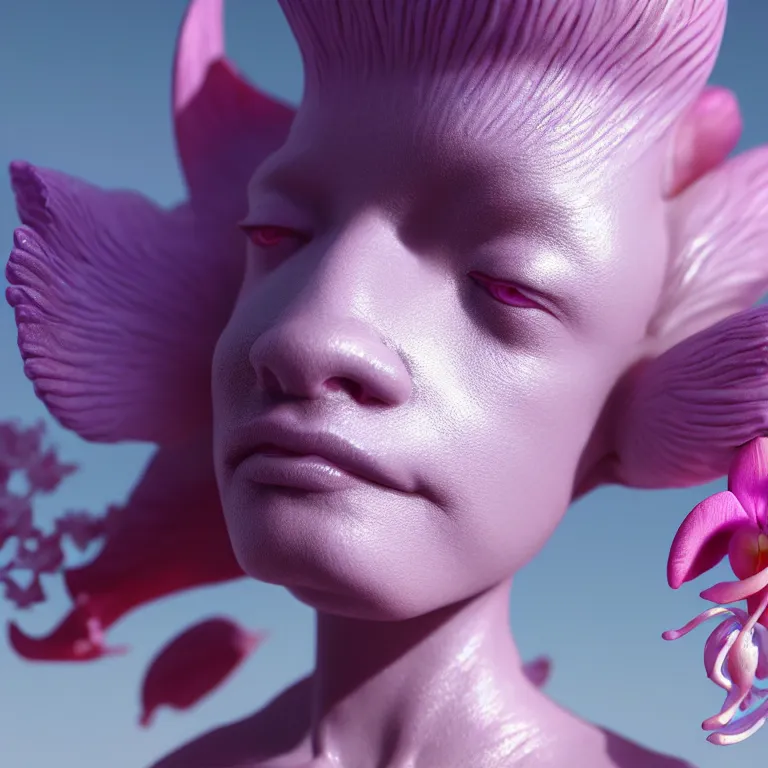 Image similar to goddess full painted acryllic sculpture close-up portrait. orchid bird betta fish, intricate artwork by Tooth Wu and wlop and beeple. octane render, trending on artstation, greg rutkowski very coherent symmetrical artwork. cinematic, hyper realism, high detail, octane render, 8k