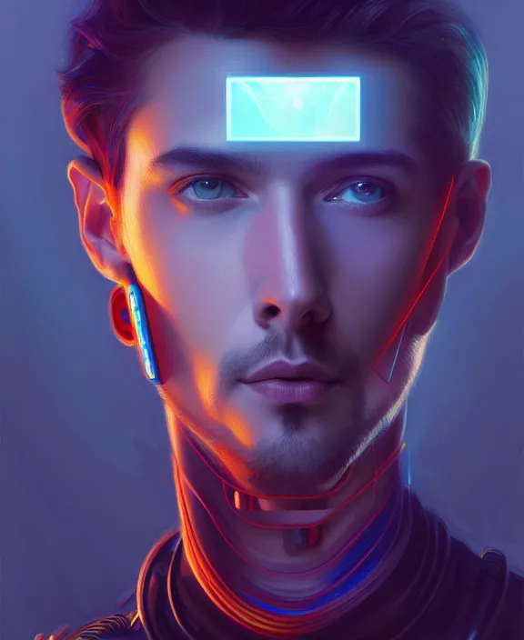 Image similar to a whirlwind inside the metaverse, guy, male, man, hologram, half body, neurochip, android, cyborg, cyberpunk face, by loish, d & d, fantasy, intricate, elegant, highly detailed, colorful, digital painting, artstation, concept art, art by artgerm and greg rutkowski and alphonse mucha