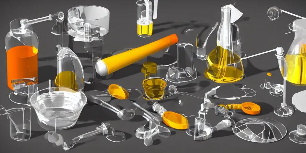 Image similar to instruments being used to mix chemicals, scientist, blender, 3d, apartment