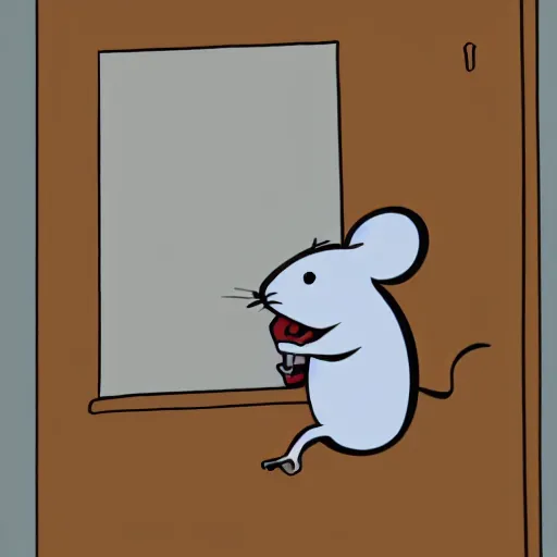 Image similar to angry mouse breaking into a house, cartoon style