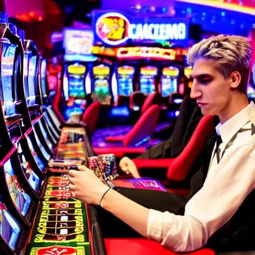 Prompt: xqc gambling away his life playing slots